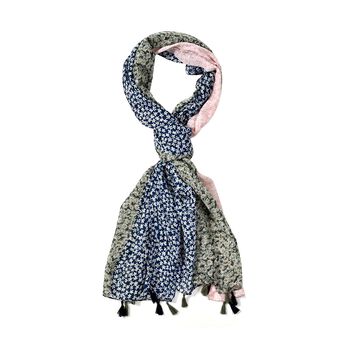 Dreifarbiger Patchwork-Schal mit sch&ouml;nem Blumenmuster Einheitsgr&ouml;&szlig;e, 100% Polyester, 87x180 cm