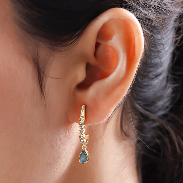 Grandidierit und wei&szlig;e Zirkon-Ohrringe, 925 Silber vergoldet ca. 1.06 ct image number 3