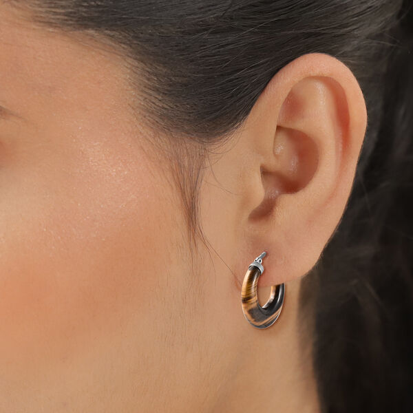 Gelbes Tigerauge Creolen in 316L Edelstahl (10-15 Werktage Lieferzeit) ca. 27,50 ct image number 3