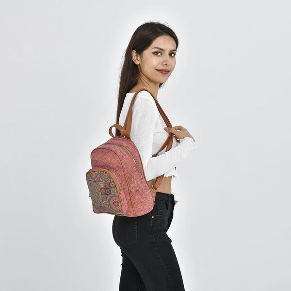 Praktischer Rucksack aus Naturkork mit Kunstleder-Griffen, Bohème Muster, Rot image number 3