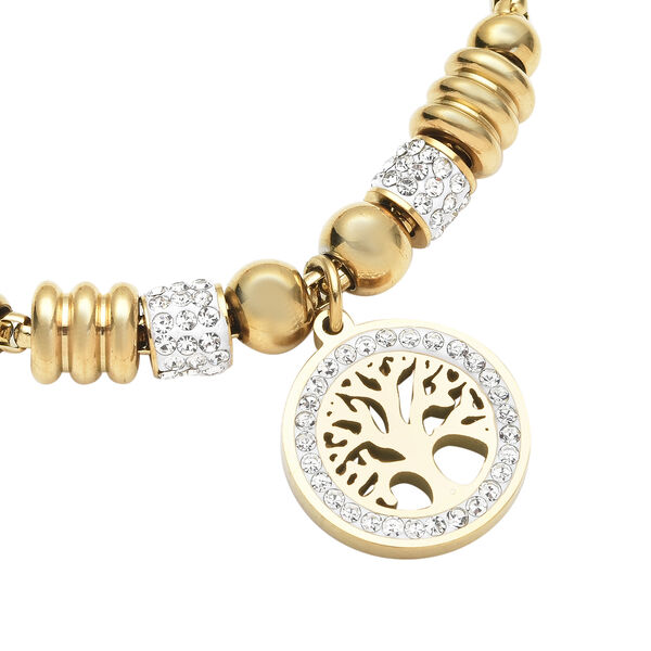 Weißes Kristall Bolo Lebensbaum-Armband, ca. 15.25 cm Edelstahl IP-Gold image number 4