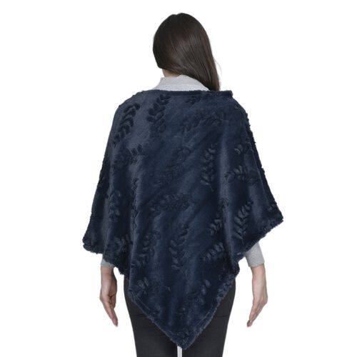 Damen Kunstfell Poncho, Einheitsgröße Blattmuster, Dunkelblau image number 1