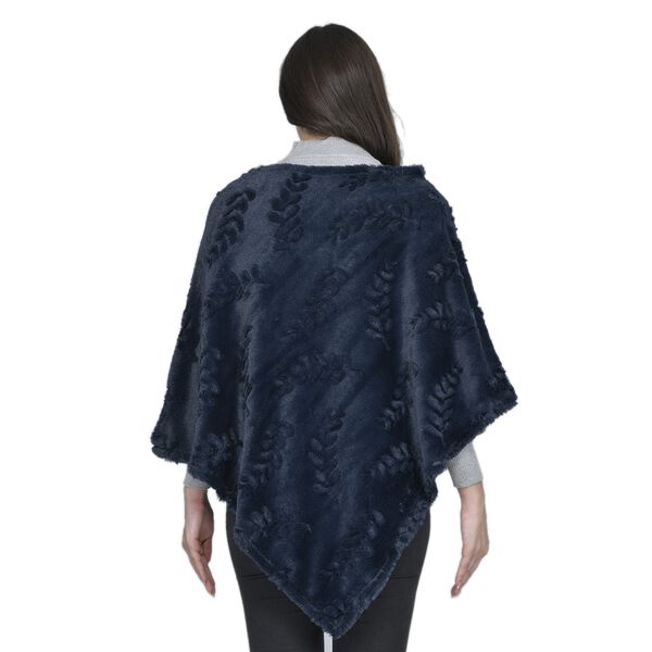 Damen Kunstfell Poncho, Einheitsgröße Blattmuster, Dunkelblau image number 1
