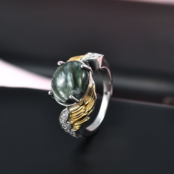 Zweifarbiger sibirischer Seraphinit und Zirkon Ring - 4,97 ct. image number 2