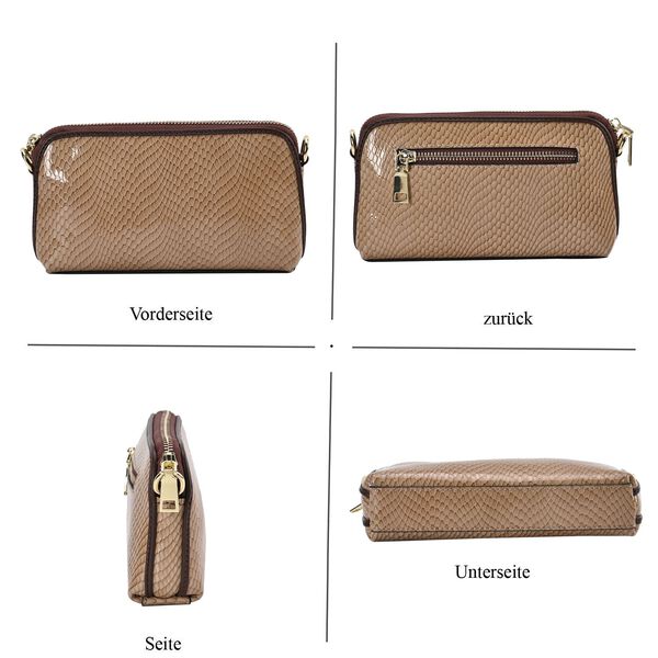 Chaose by Elsie - Echtleder Crossbody Tasche Schlangen-Prägung, Cognac image number 4