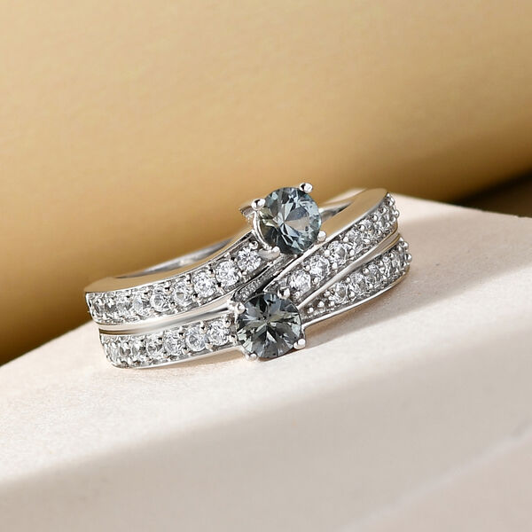 Natürlicher Parti-Saphir und weißer Zirkon-Ring, 925 Silber platiniert  ca. 1,26 ct image number 2
