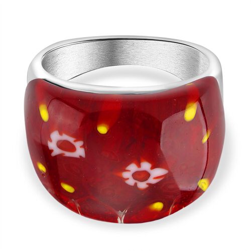 Murano Glas Ring Reiner Edelstahl (Größe 18.00) image number 0