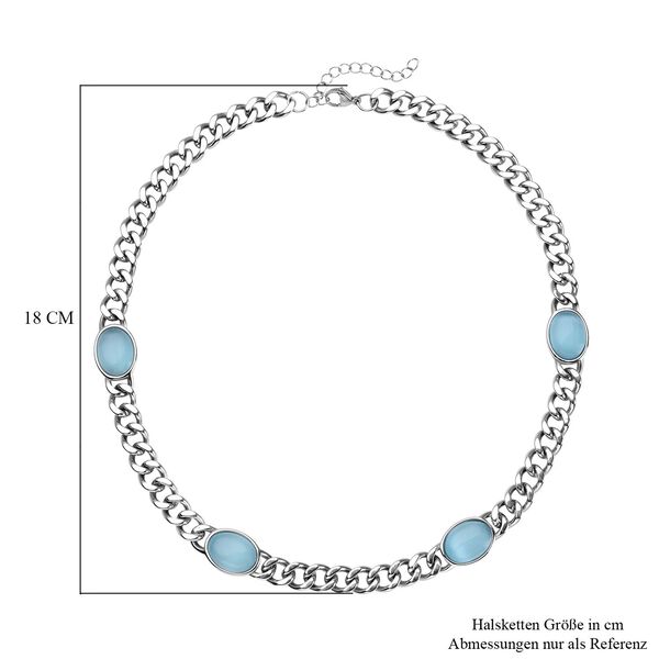 Künstliche, blaue Katzeaugen Halskette, ca. 50 cm, reiner Edelstahl ca. 25,00 ct image number 5