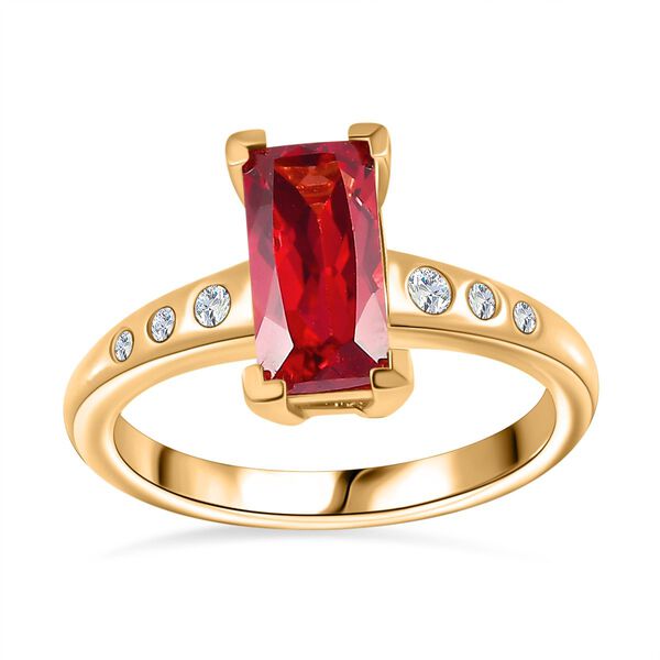 Synthetischer Padparadscha-Saphir, Wei&szlig;er Zirkon Ring 925 Silber Gelbgold Vermeil (Gr&ouml;&szlig;e 17.00) ca. 2,44 ct image number 4