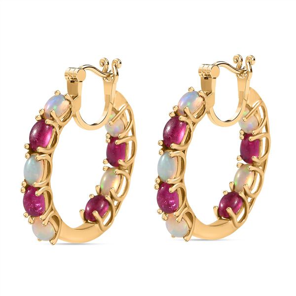 AA Afrikanischer Rubin (Fissure gefüllt), Natürlicher, äthiopischer Welo Opal Ohrringe 925 Silber 750 Gelbgold Vermeil ca. 5,10 ct. image number 5