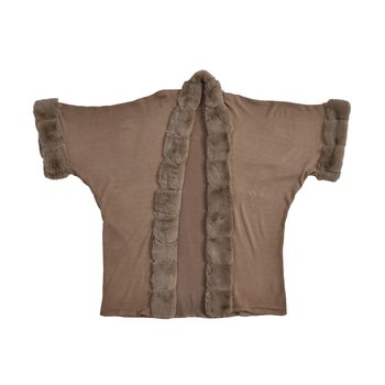 LA MAREY - Stilvoller langer Mantel mit Kunstpelzrand, 108x100cm, braun