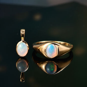 AA nat&uuml;rliches, &auml;thiopisches Welo Opal-Schmuckset, 925 Silber vergoldet - 1,89 ct.