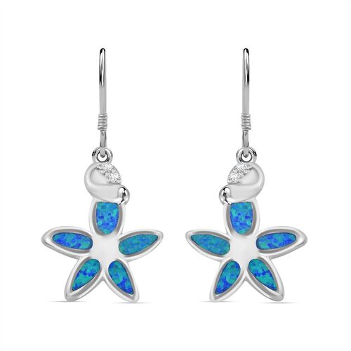 Simulierte blaue Opal und Zirkonia florale Ohrringe image number 0