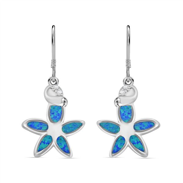 Simulierte blaue Opal und Zirkonia florale Ohrringe image number 0