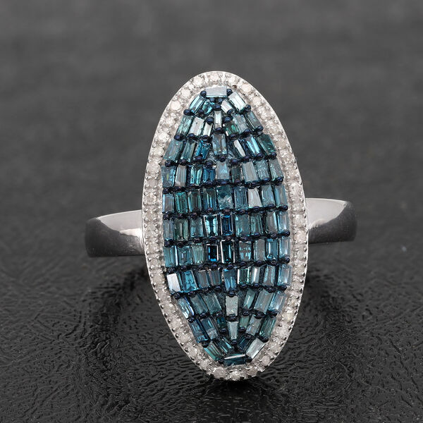 Blauer und Wei&szlig;er Diamant Cluster Ring 925 Silber Platin-&Uuml;berzug image number 2