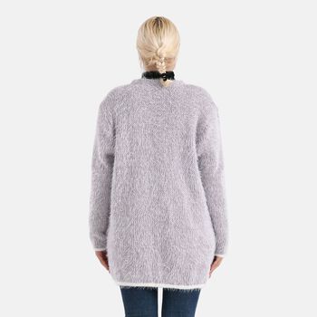 Kuschelweicher, langer &Uuml;bergangs-Cardigan mit 2 Taschen, gestrickt, Lila