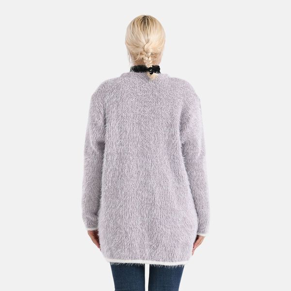 Kuschelweicher, langer &Uuml;bergangs-Cardigan mit 2 Taschen, gestrickt, Lila image number 2