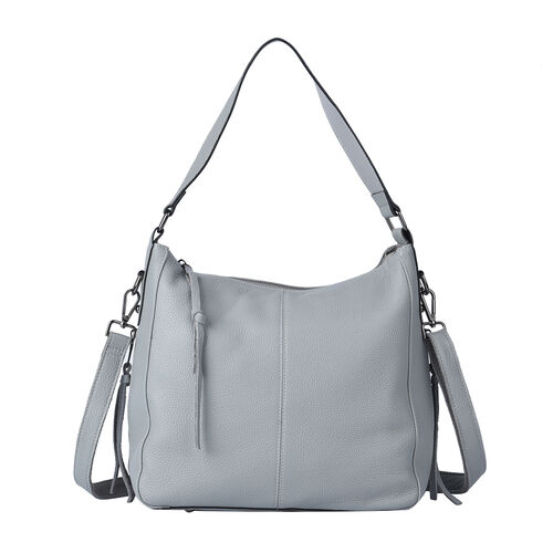 Handtasche aus 100% echtem Leder mit abnehmbarem Riemen, Grau  image number 0