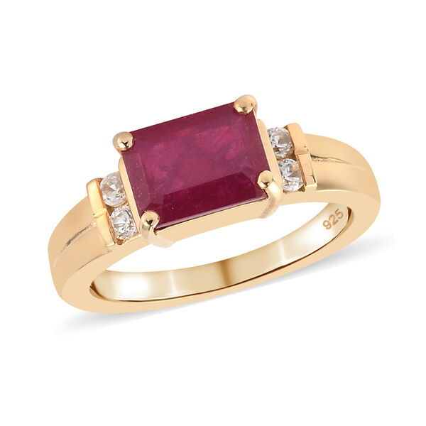 Afrikanischer Rubin (Fissure gefüllt) und Zirkon Ring 925 Silber vergoldet image number 4