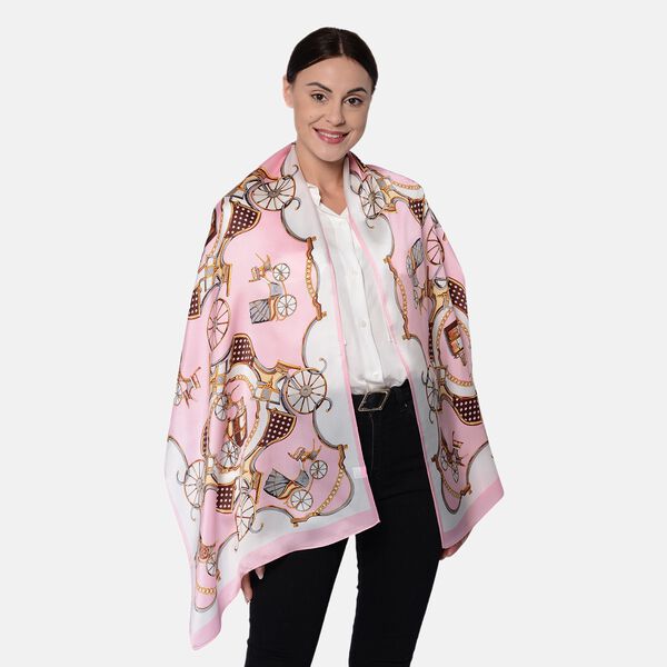 LA MAREY: Bedruckter Schal aus 100% Maulbeerseide, Kutschenmuster, in Geschenkbox, Rosa&nbsp;