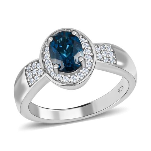 London Blautopas Ring 925 Silber Platin-Überzug image number 0