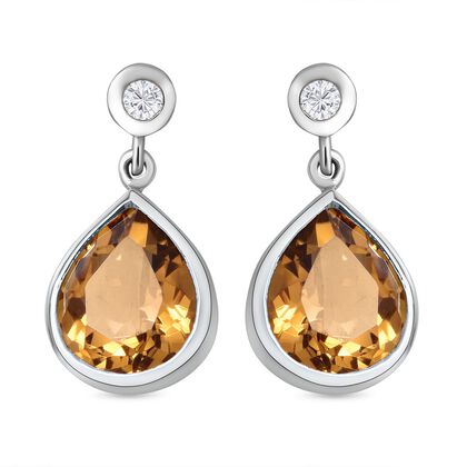 Citrin und weiße Zirkon-Ohrringe, 925 Silber platiniert ca. 9.08 ct