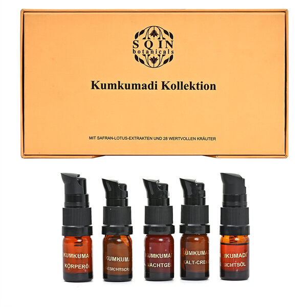 SQIN Botanicals- Kumkumadi-Set: Gesichts&ouml;l, Nachtgel, Gesichtscreme, Gesichtsserum, Kalte Creme, je 5ml (gesamt 25ml) image number 0