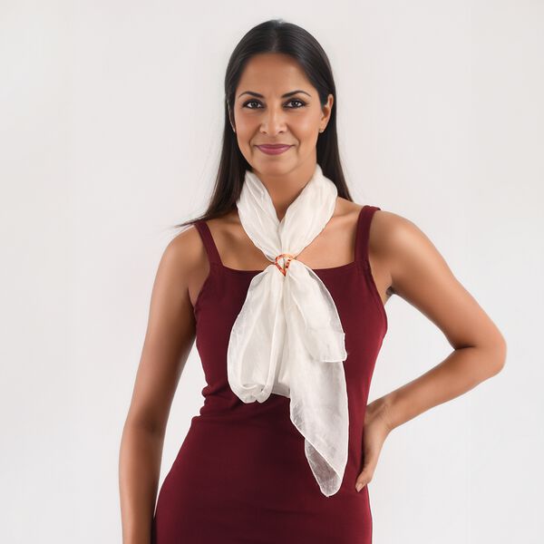 The 5th Season - 100% Satin-Seidenschal mit vergoldetem Schalring, 50x170cm, Gold