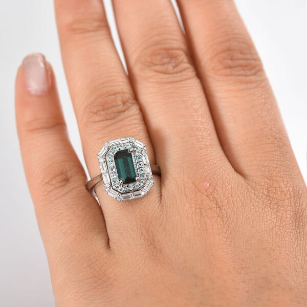 RHAPSODY zertifiziert und gepr&uuml;ft AAAA Indigolith, Paraiba Turmalin und VS-EF Diamant Ring in 950 Platin - 2,81 ct. image number 2