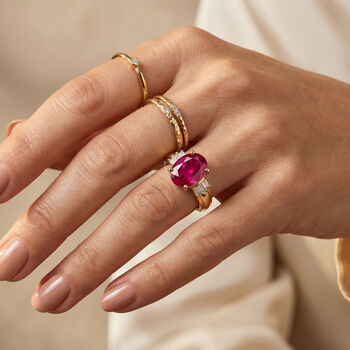 LUXURIANT DIAMOND - AAA Lab Grown Rubin, Wei&szlig;er Diamant Ring 925 Silber Gold (Gr&ouml;&szlig;e 19.00) ca. 2,77 ct
