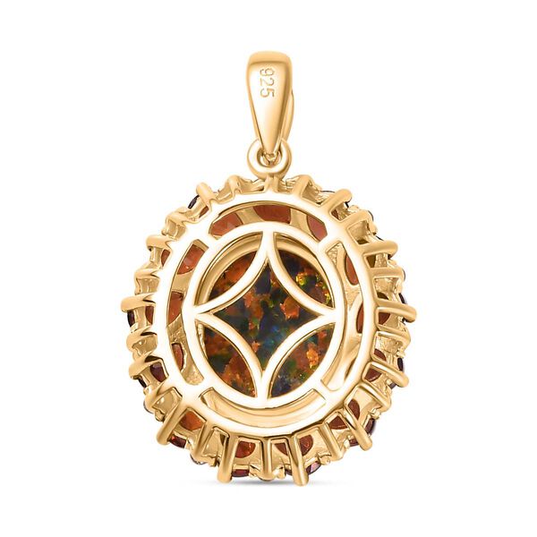 Labor erstellt schwarzen Opal, Mosambik Granat Anh&auml;nger 925 Silber Gelbgold Vermeil ca. 4.72 ct image number 5
