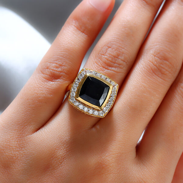 Schwarzer Turmalin und Zirkon-Ring, 925 Silber vergoldet  ca. 7,62 ct image number 3