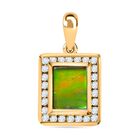 Ammolit, Weißer Zirkon Anhänger 925 Silber 750 Gelbgold Vermeil ca. 2,74 ct.