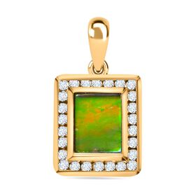 Ammolit, Weißer Zirkon Anhänger 925 Silber 750 Gelbgold Vermeil ca. 2,74 ct.