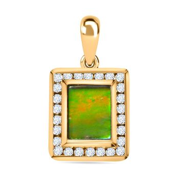 Ammolit, Wei&szlig;er Zirkon Anh&auml;nger 925 Silber 750 Gelbgold Vermeil ca. 2,74 ct.