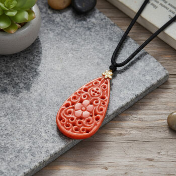 D'Joy Rote Jade Halskette Flexibles (ca. 71 cm) 925 Silber vergoldet ca. 50,00 ct.