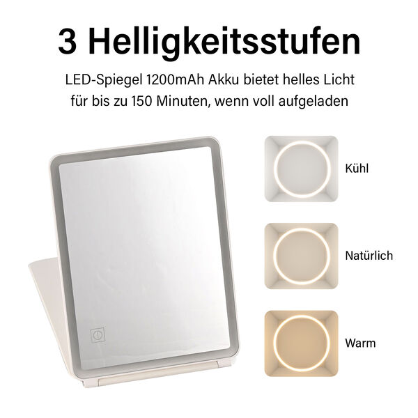 Faltbarer LED-beleuchteter Schminkspiegel, 3 Helligkeitsstufen, Doppelseitige Spiegelfl&auml;chen, Wei&szlig; image number 8
