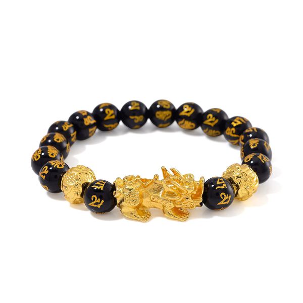 Schwarzer Glasachat Armband, flexibles  (ca. 18-19 cm) Gelb ca. 180,00 ct.