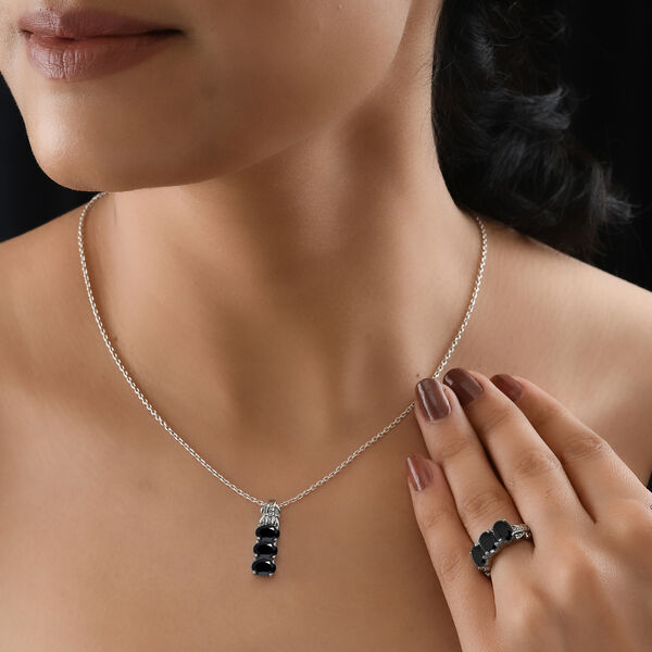 Schwarzer Spinell Schmuckset  Edelstahl ca. 5.84 ct image number 3