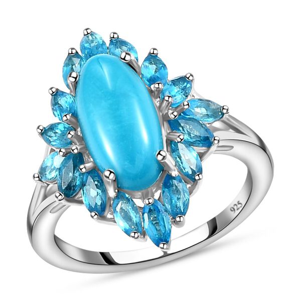 Natürlicher Sleeping Beauty Türkis und Neon Apatit-Ring, 925 Silber platiniert  ca. 3,50 ct image number 4