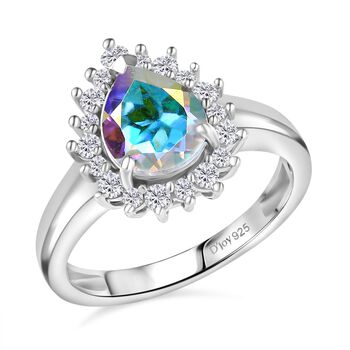 D'Joy Merkur mystischer Topas, Wei&szlig;er Zirkon Ring 925 Silber platiniert (Gr&ouml;&szlig;e 18.00) ca. 2,16 ct