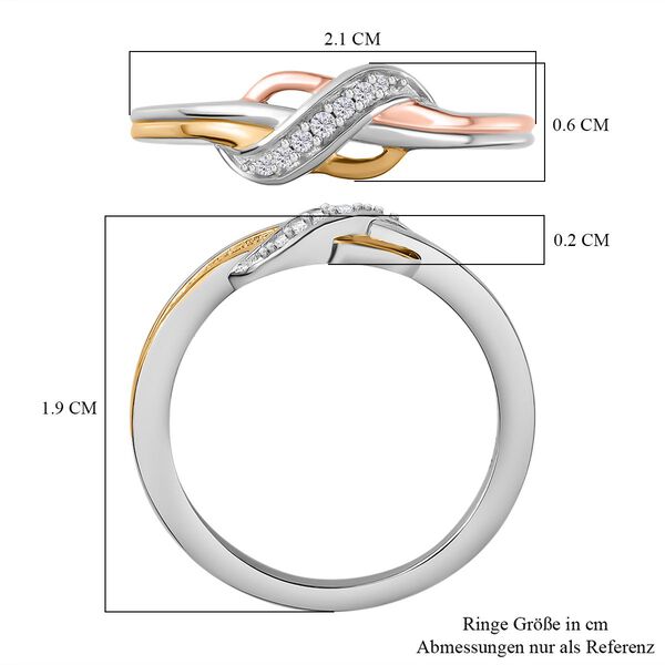 Dreifarbiger, weißer Diamant-Ring in 925 Silber image number 7