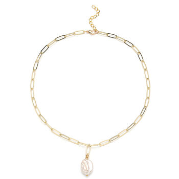 S&uuml;&szlig;wasserzuchtperlen Halskette, ca. 45+5 cm, Messing