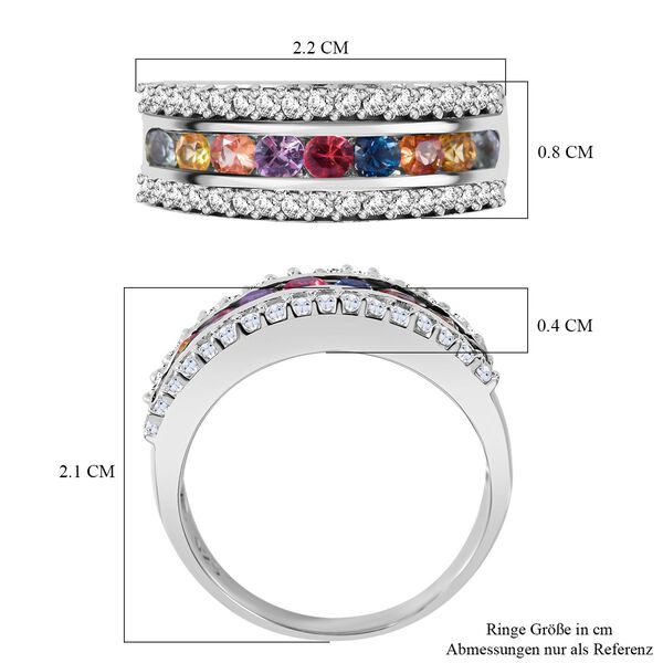 AAA Mehrfarbig Saphir, Wei&szlig;er Zirkon Ring 925 Silber rhodiniert (Gr&ouml;&szlig;e 16.00) ca. 1,90 ct image number 4