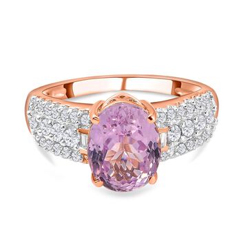 AA Martha Rocha Kunzit und wei&szlig;er Zirkon-Ring in 925 Silber mit Ros&eacute;gold Vermeil