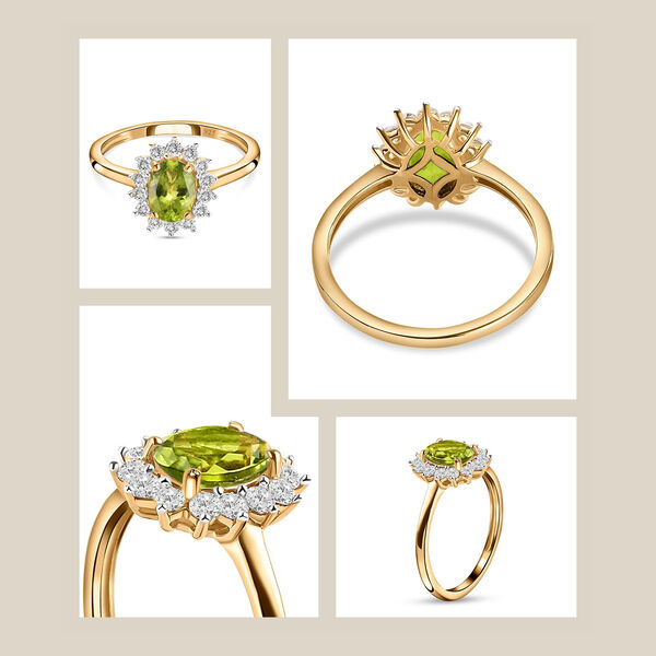 Nat&uuml;rlcher Peridot, Wei&szlig;er Zirkon Ring 925 Silber 585 Vergoldet (Gr&ouml;&szlig;e 18.00) ca. 1.32 ct image number 6
