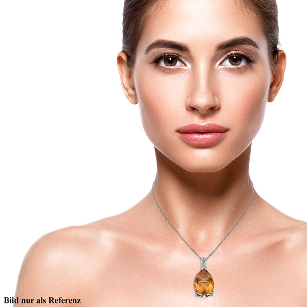 Citrin und wei&szlig;er Zirkon-Anh&auml;nger mit Kette, 925 Silber platiniert ca. 25,14 ct image number 2