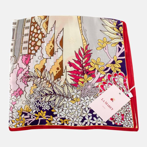 LA MAREY - Maulbeerseiden Foulard, Japanischer Tempel Druck, Weiß image number 3