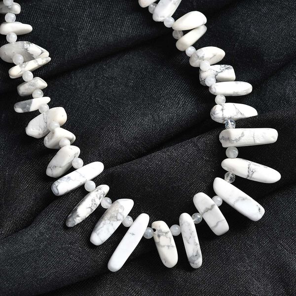 Weißer Howlit, Regenbogen Mondstein Halskette ca. 50 cm Messing platiniert ca. 260.00 ct image number 2