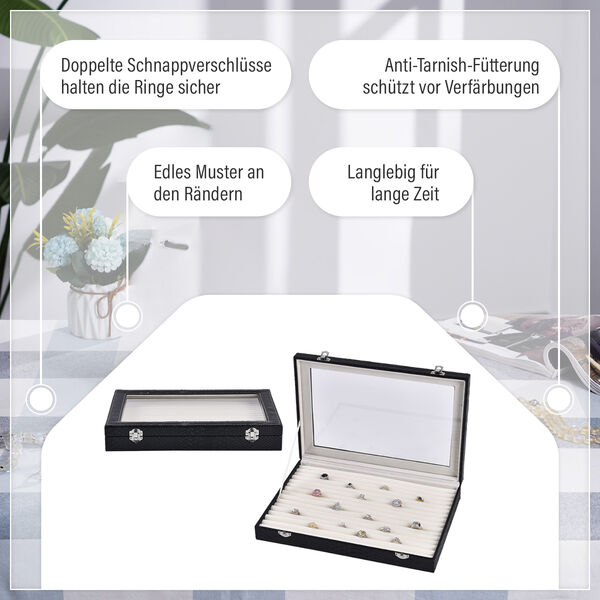 Elegante Ringbox im Edlen Drachenhaut-Design, 150 F&auml;cher, Glasfenster, Anlaufschutz, Zwei Verschlussriegel, 35x24x5.5cm, Schwarz image number 10